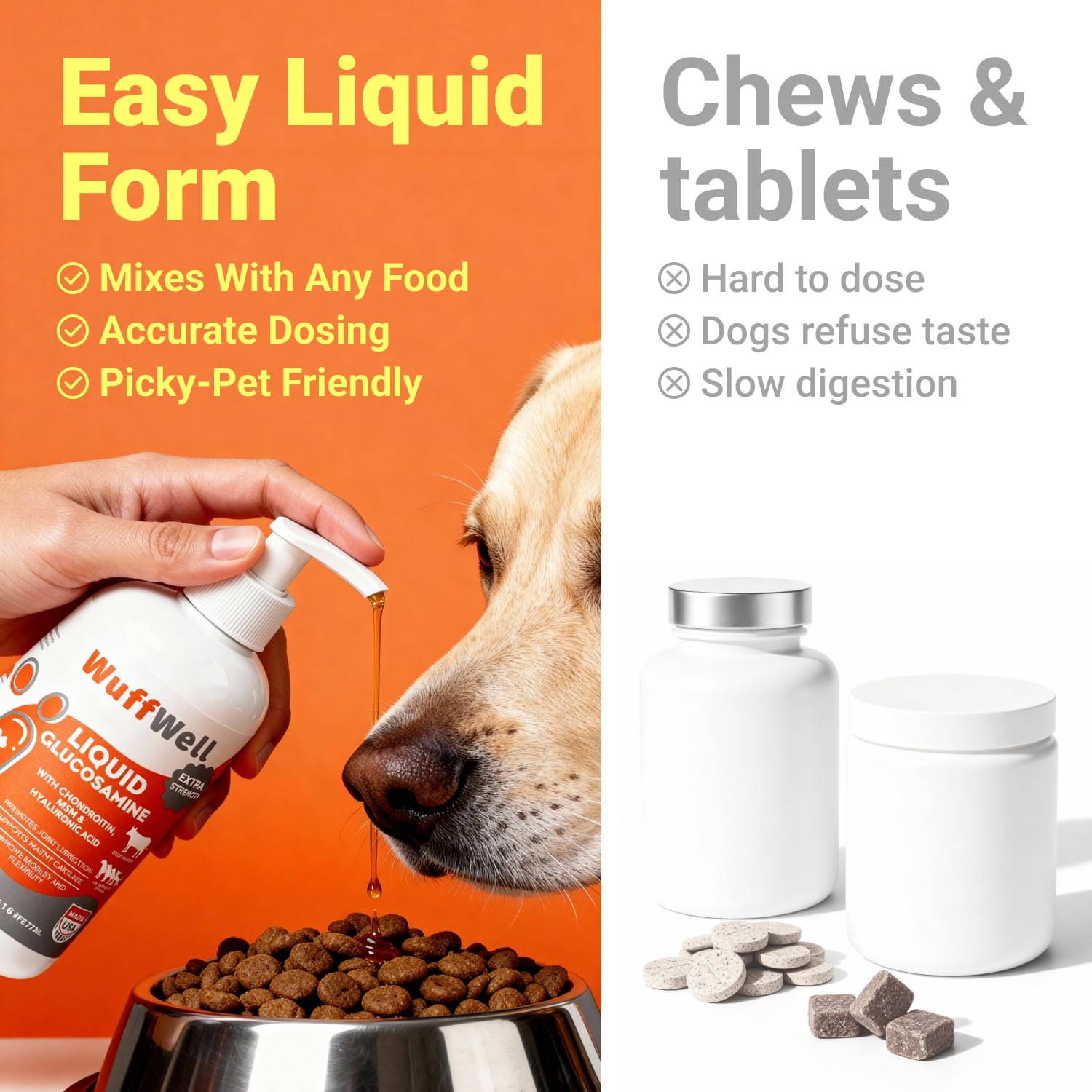 Playful dog demonstrates improved activity with WuffWell joint care.
