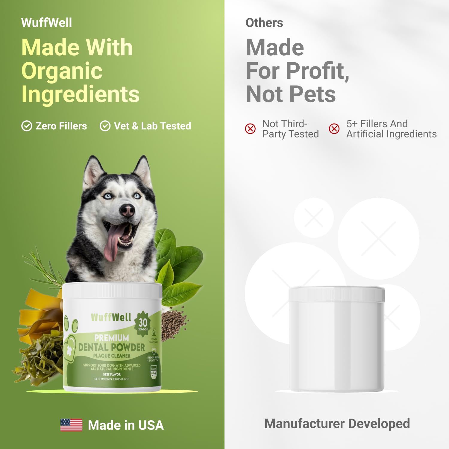 WuffWell dog teeth powder sprinkle-on-food demonstrates convenient daily routine