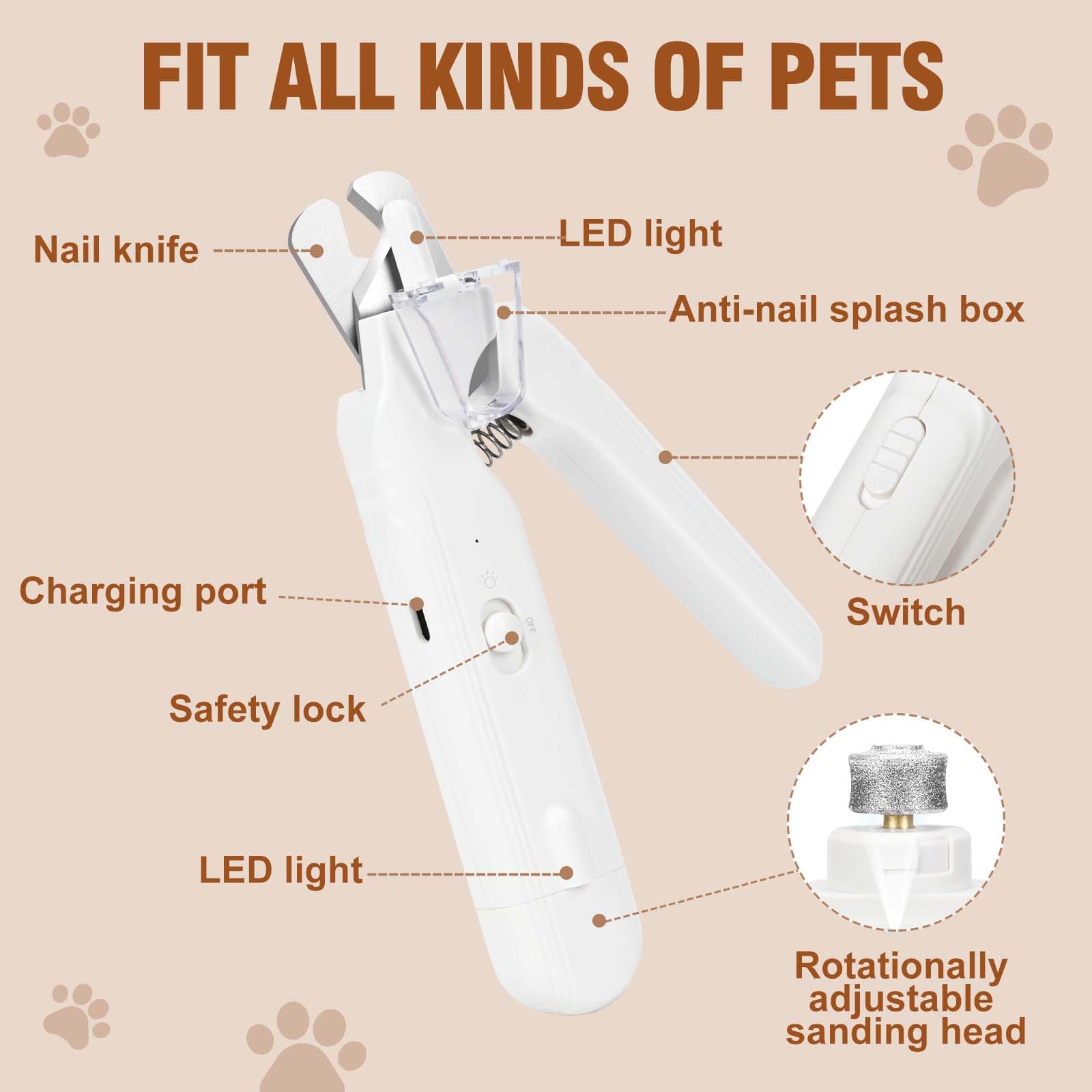 Wuioyz dog nail clippers with LED light for safe trimming.
