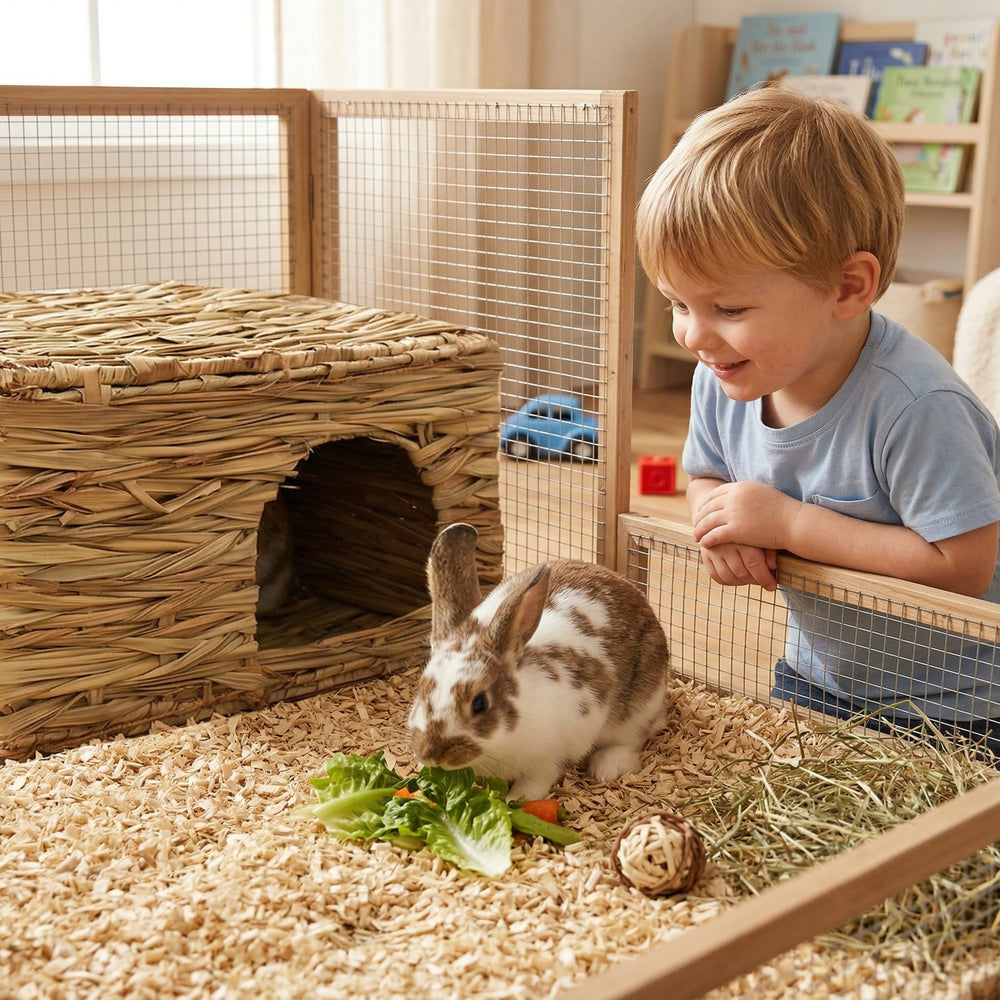 WUWEOT Grass Bunny House nesting area suggests natural burrow-like comfort