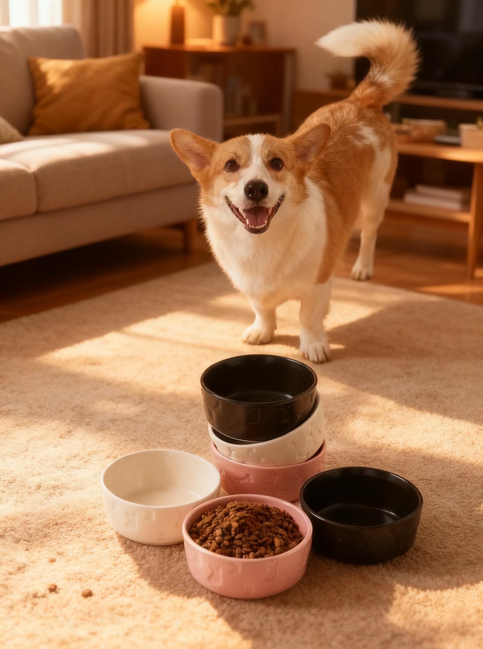 WUYIAZHI pink ceramic dog bowl measures 5 inches for small dogs