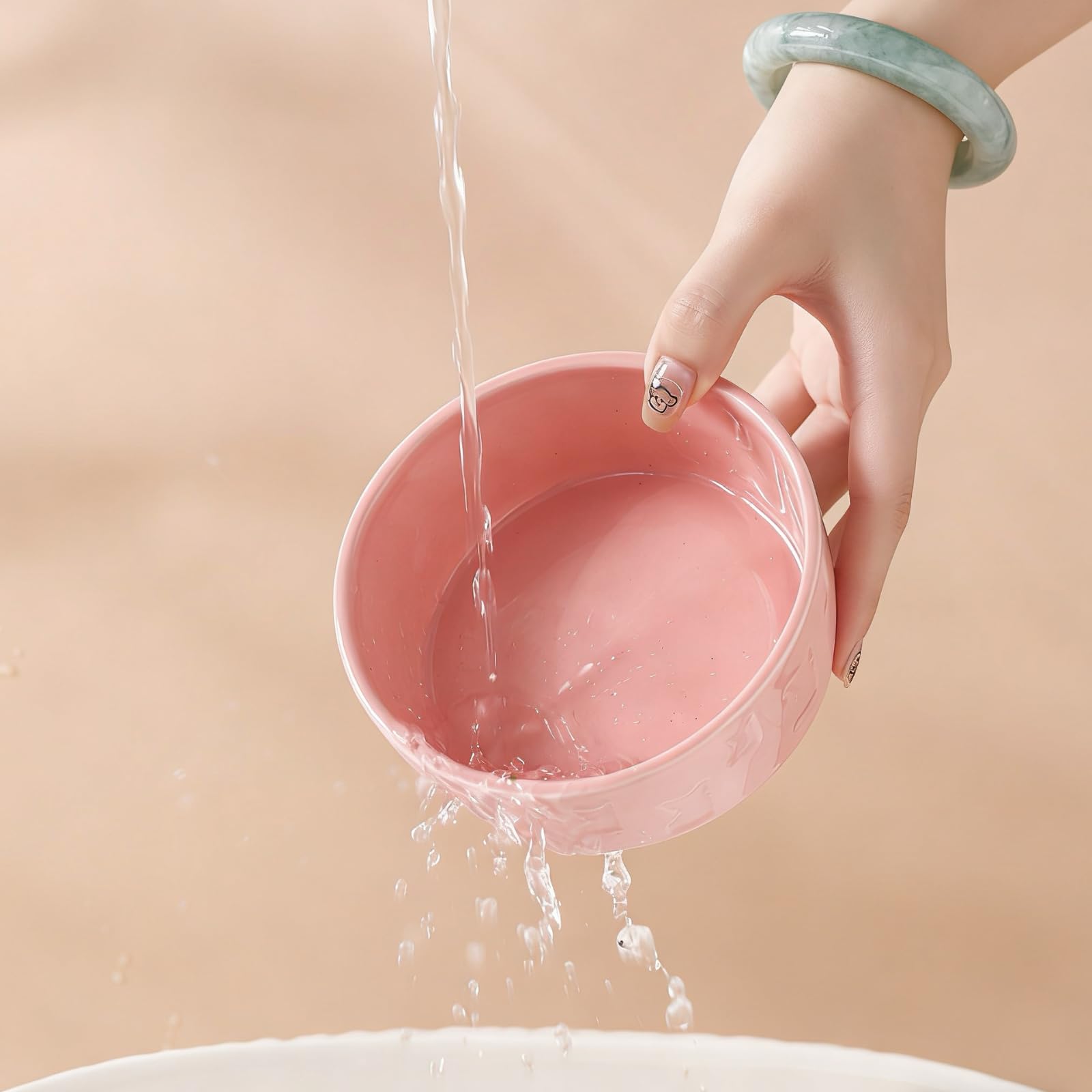 WUYIAZHI pink ceramic dog bowls matched bone and silhouette set