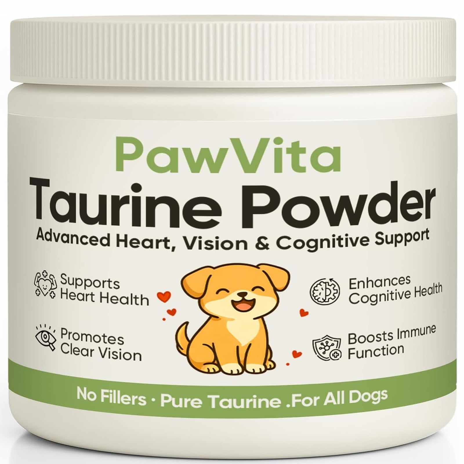 WXDOAU PawVita Taurine Powder tub front; pure formula for dogs.