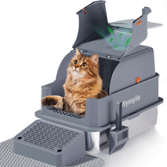 Wynsylis XL stainless steel litter box with lid, ensuring privacy and containment for mess-free use