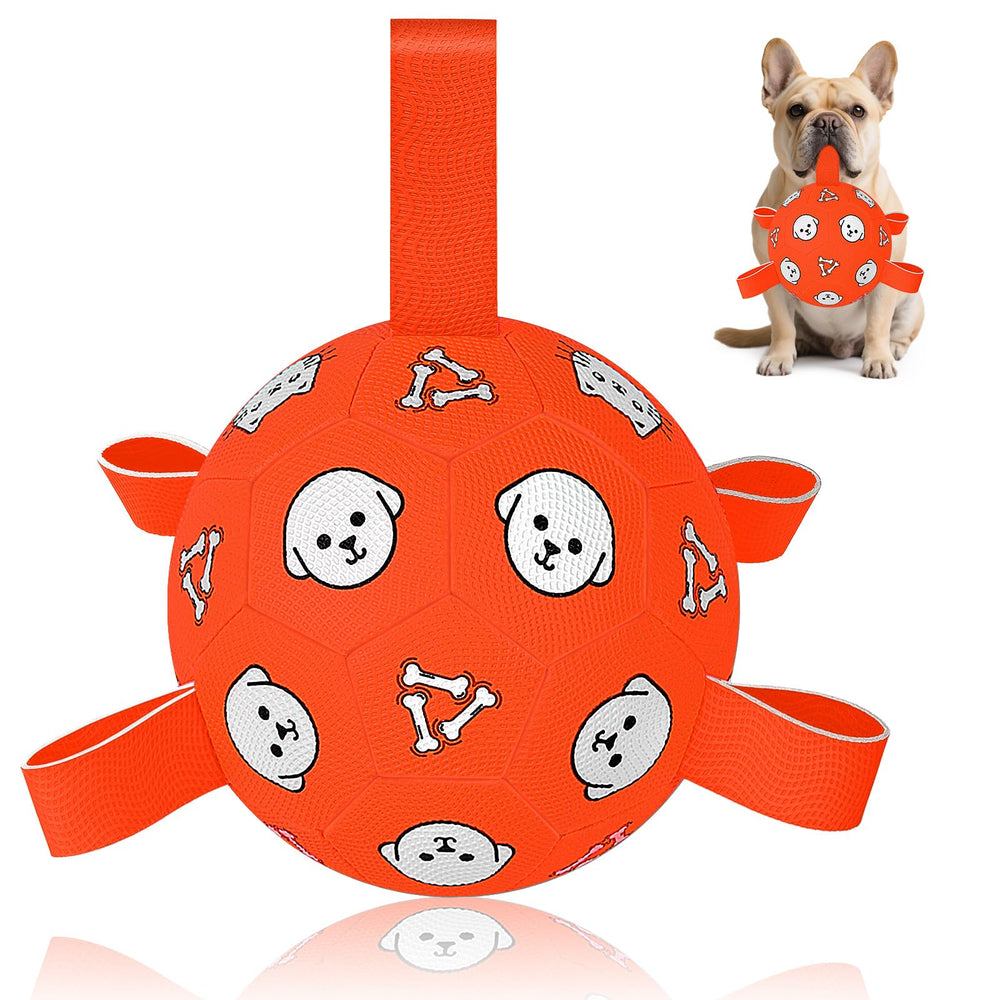 WYNTRIUM dog soccer ball with straps front view, ideal for indoor or outdoor play.