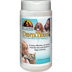 Wysong Dentatreat bottle highlighting natural ingredients supporting pet oral health