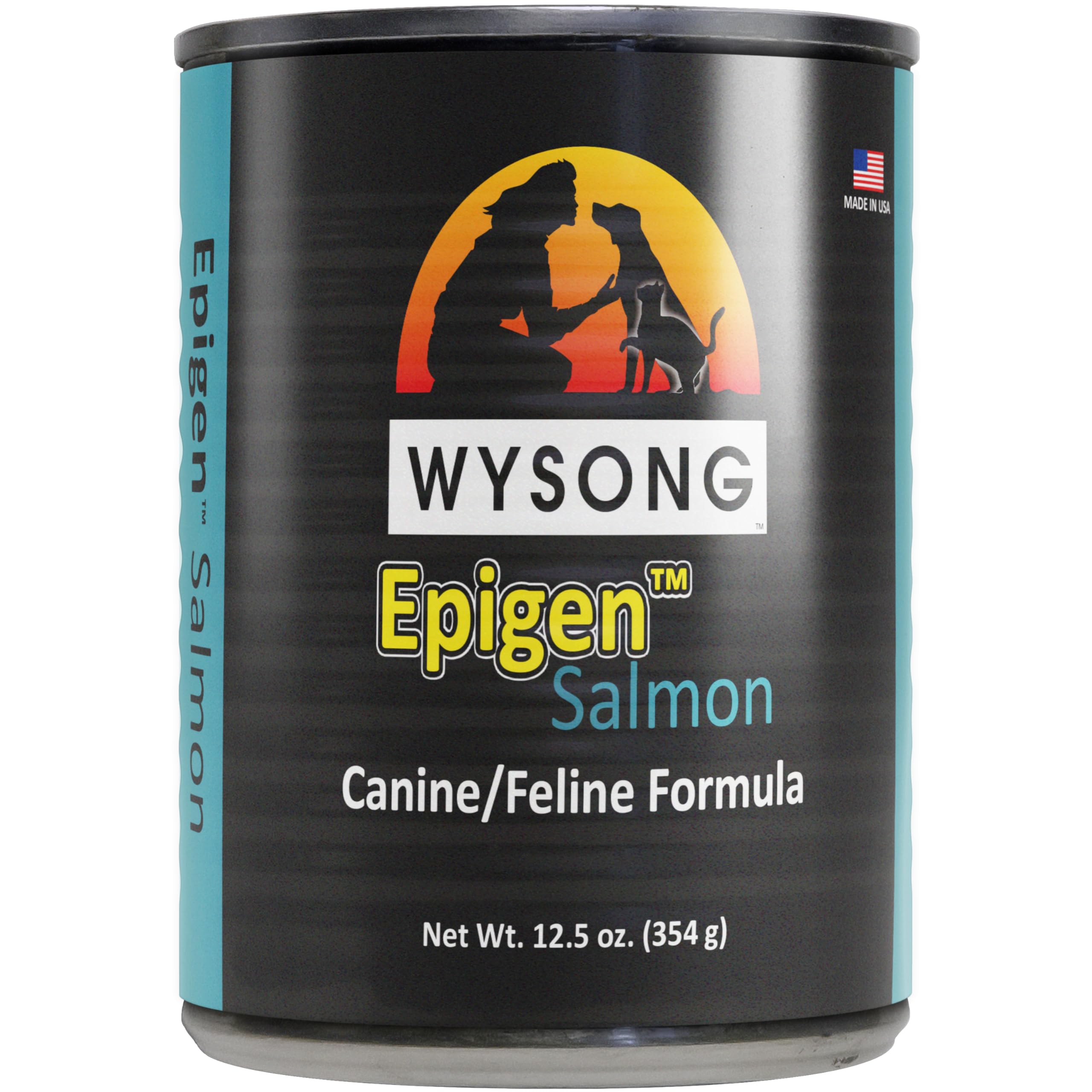 Wysong Epigen Salmon canned serving in a bowl—palatable, convenient meal for dogs and cats.