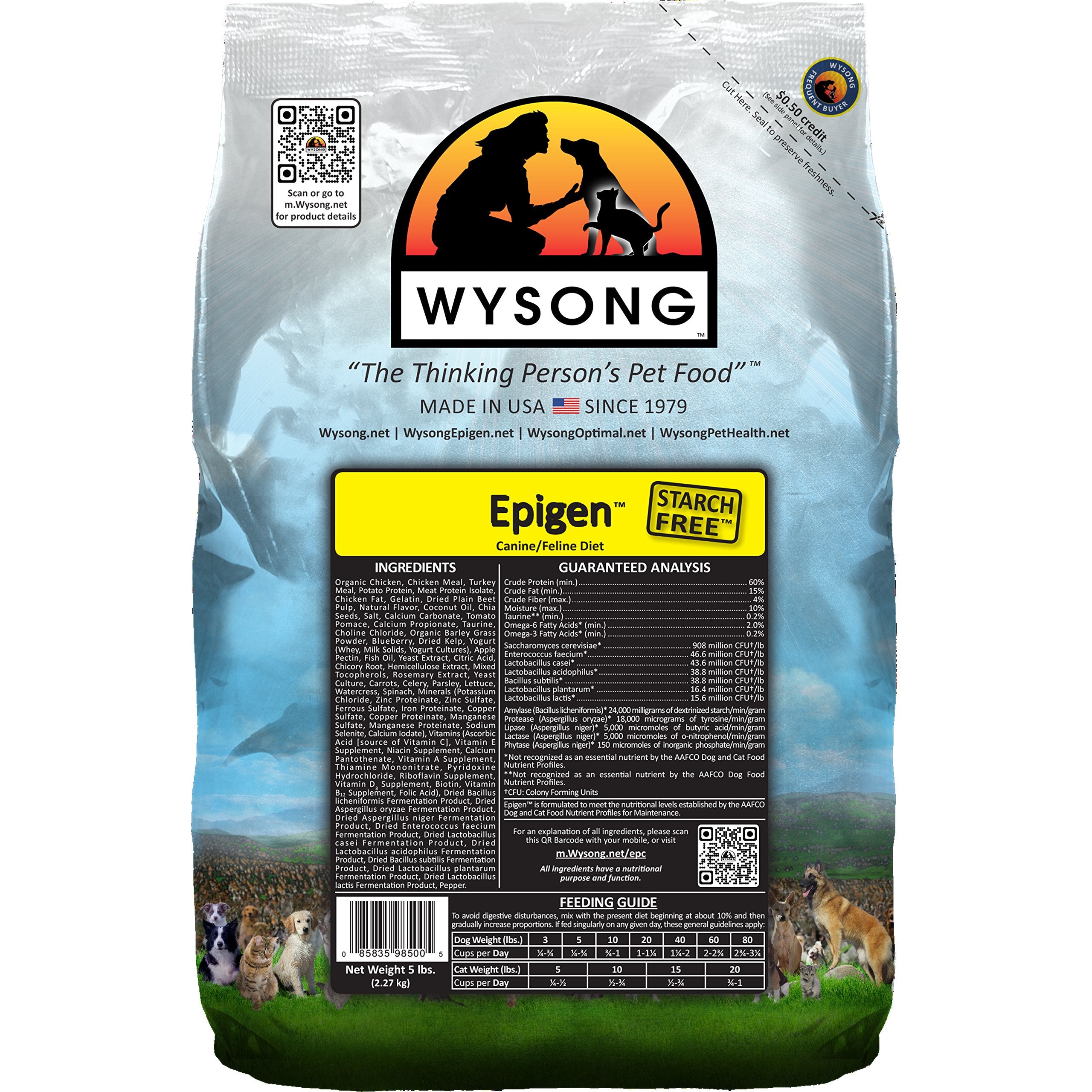 Wysong Epigen dry diet bag showing starch-free formula for pets