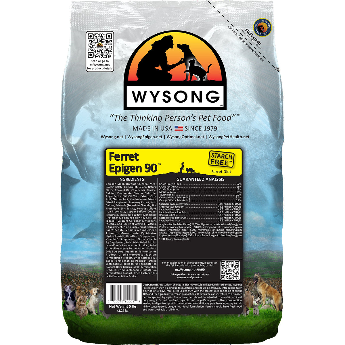 Wysong Ferret Epigen 90 kibble close-up, starch-free formula for carnivore-inspired nutrition.