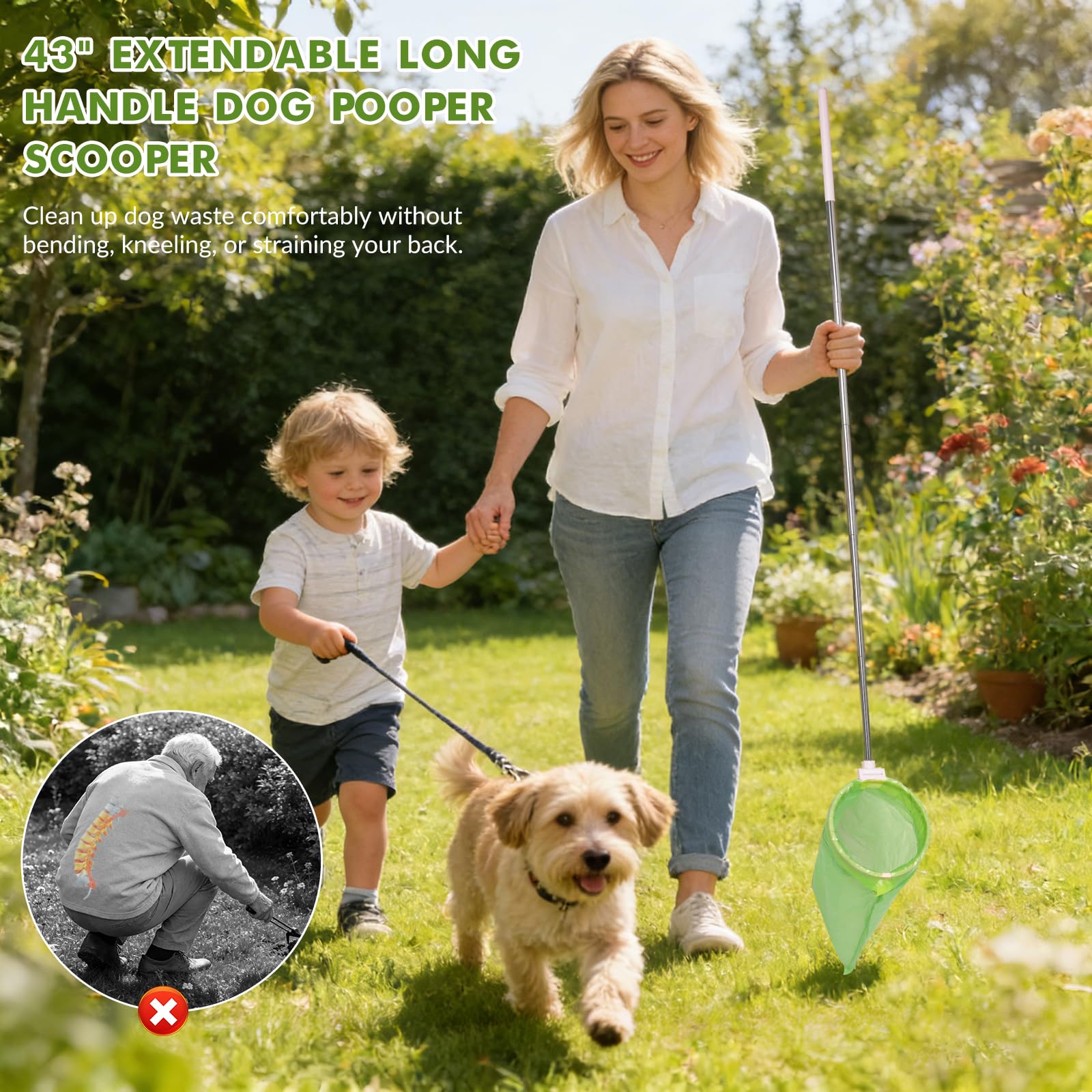 Wzxlj.Y pooper scooper with bag attachment and 120 compostable bags shown