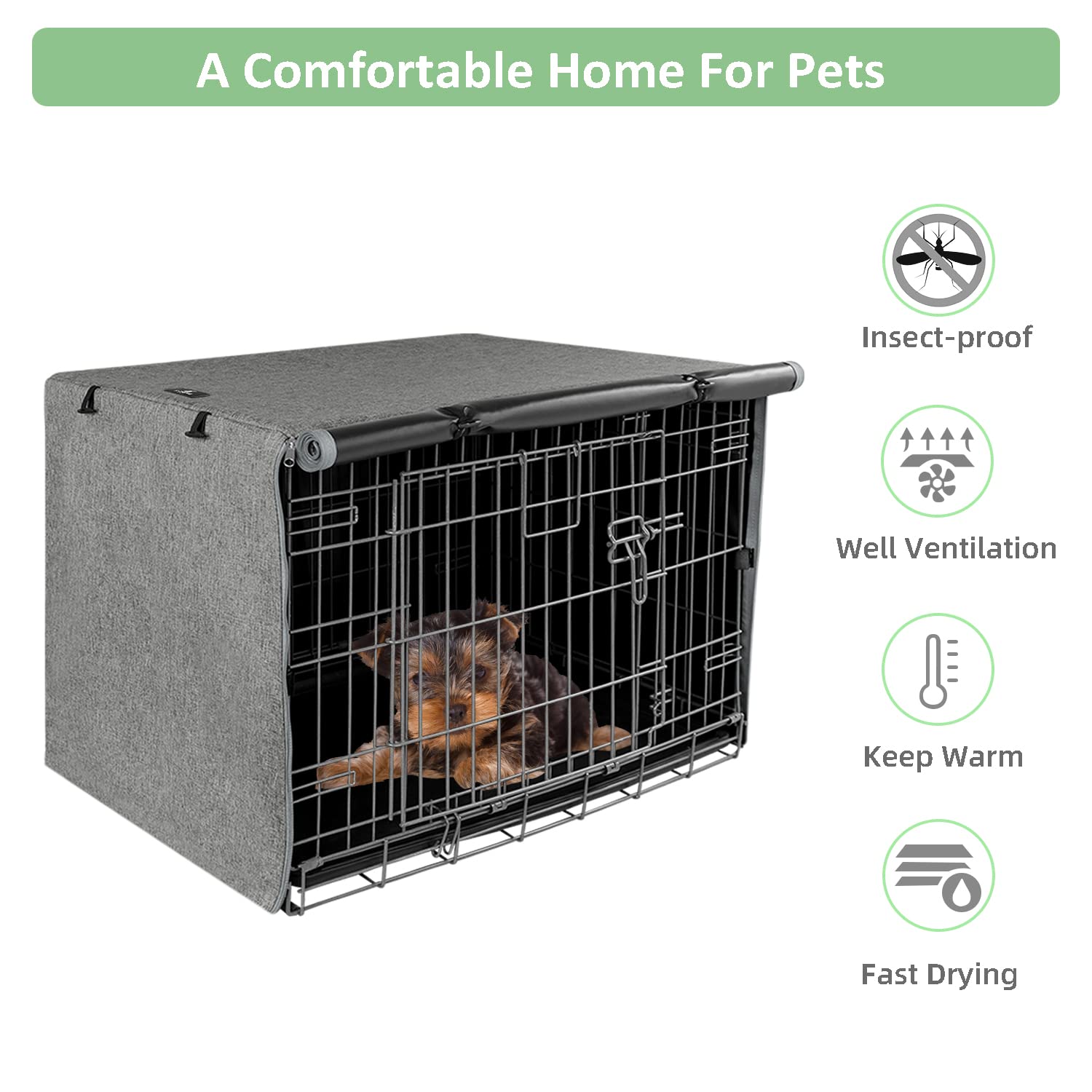 X-ZONE PET crate cover for 48-inch gray crates secure entry space