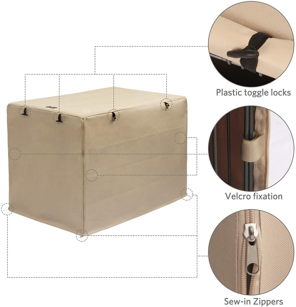 Close-up of the waterproof coating on the tan crate cover.
