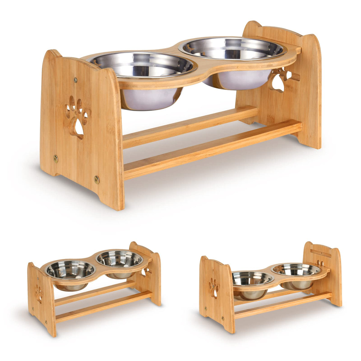 X-ZONE PET elevated bamboo feeder stand: stable meals for pets