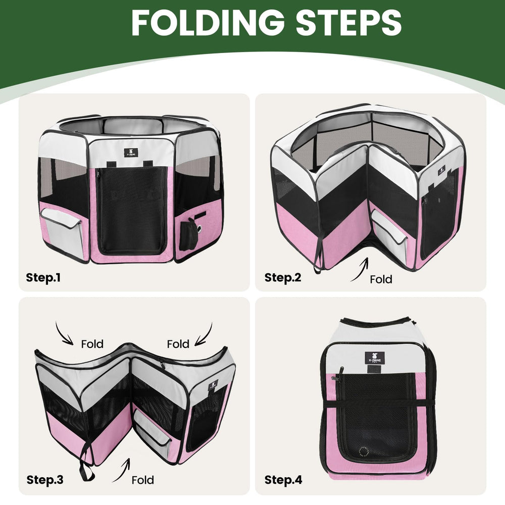 X-ZONE PET pink dog playpen front-door-zipper for convenient access.