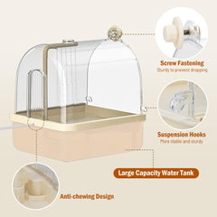 Xamanabu indoor bird shower with running water enhances grooming.