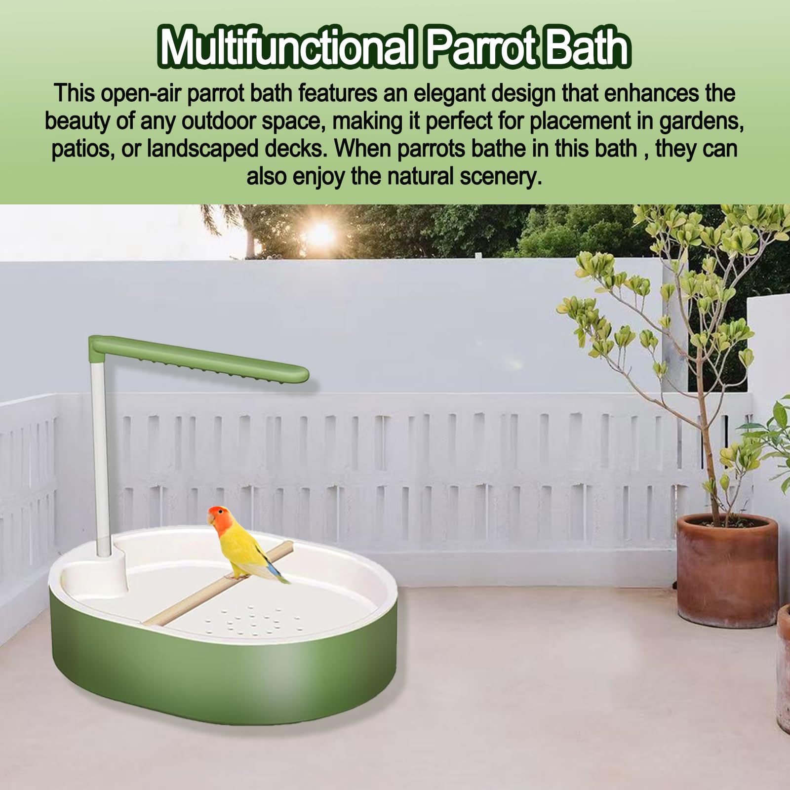 Xanadued Parrot Shower multiuse design doubles as a feeder box.