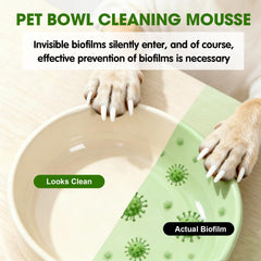 Xaninp cleaner mousse demonstrates multi-surface use on bowls, toys, feeders and fountains