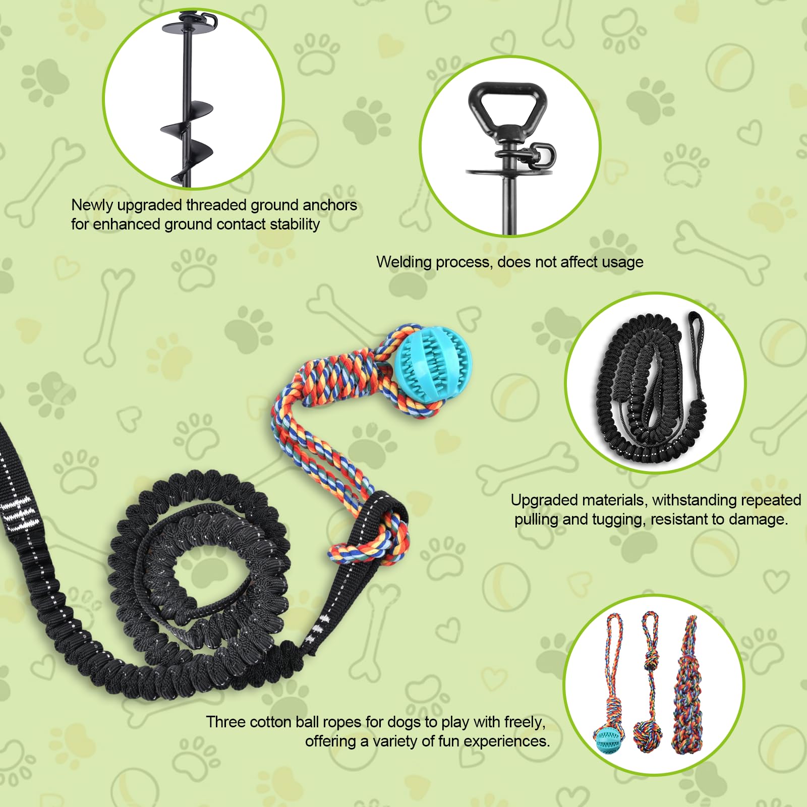Xaninp Tether Tug three chew toys included for versatile play.