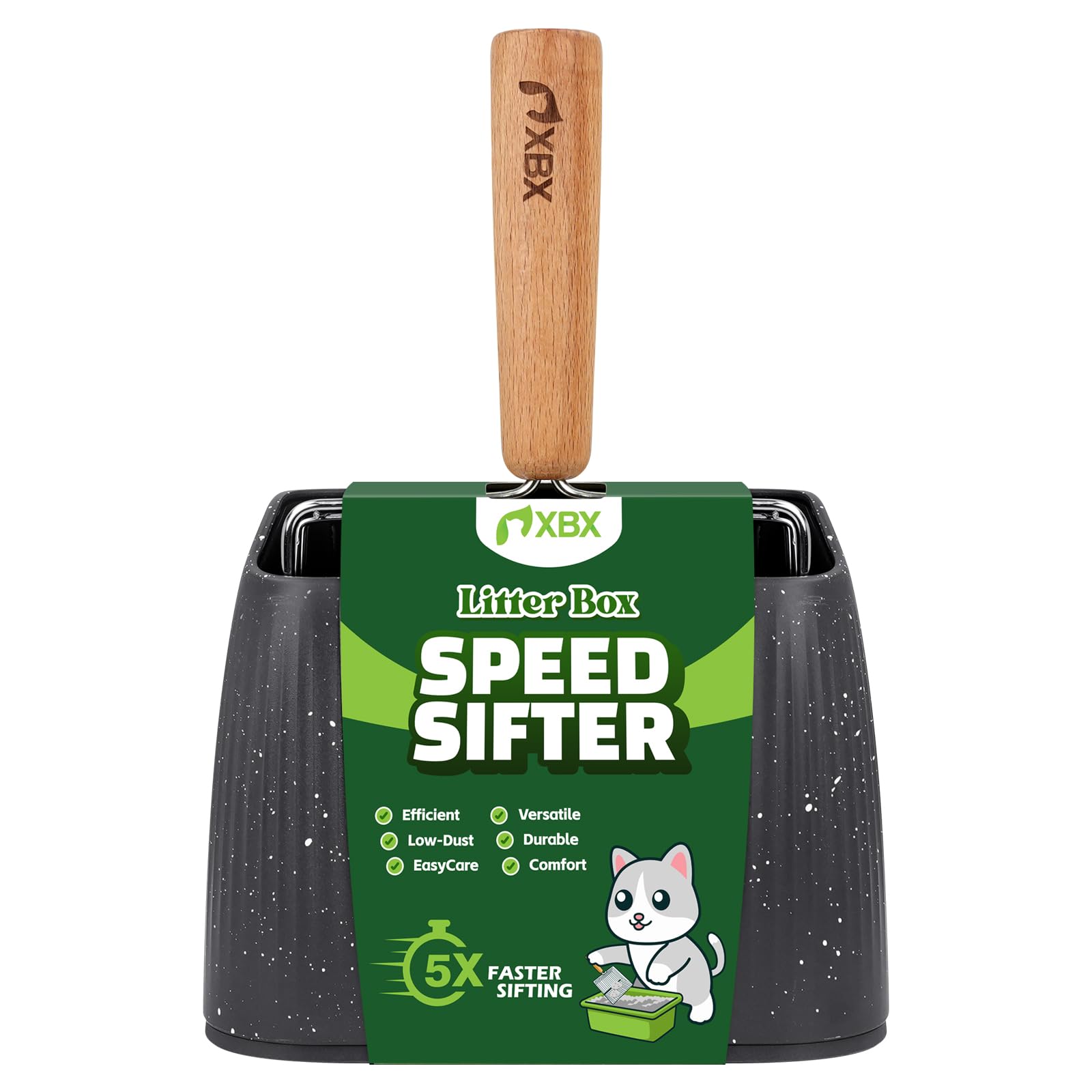 XBX cat litter scoop back wide slots for larger waste.