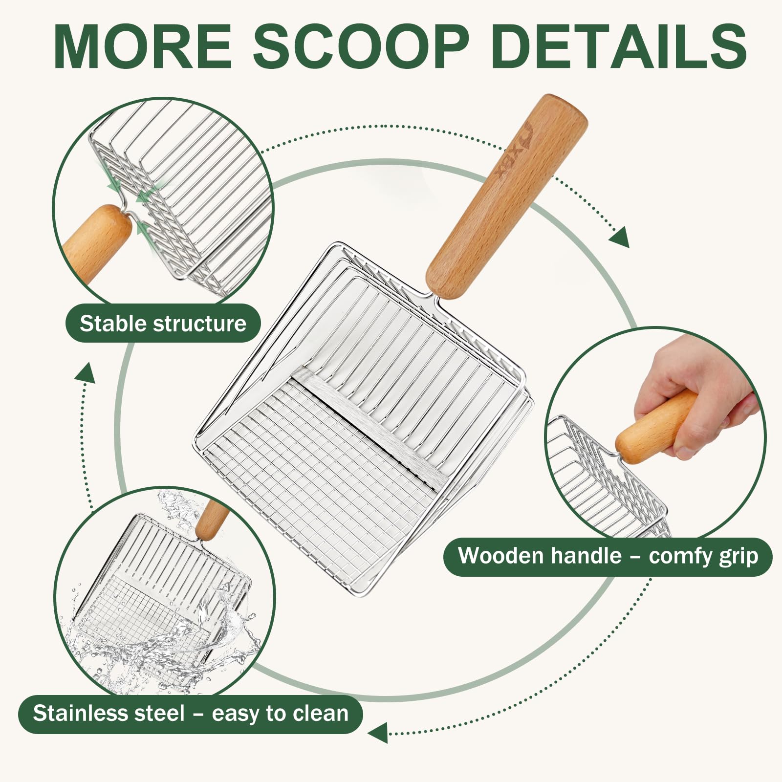 XBX cat litter scoop detachable stand enables easy cleaning.