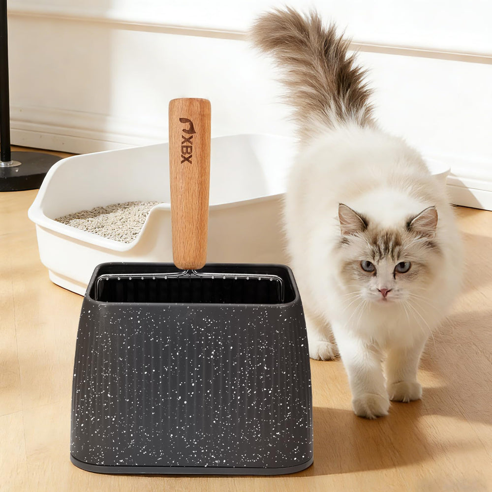 XBX cat litter scoop ergonomic design enhances scooping comfort.