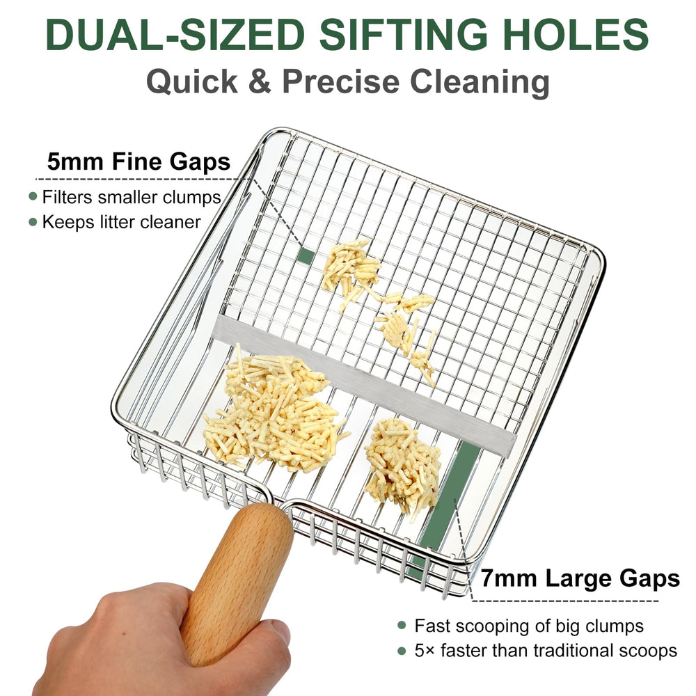 XBX cat litter scoop front fine grid captures fine particles efficiently.