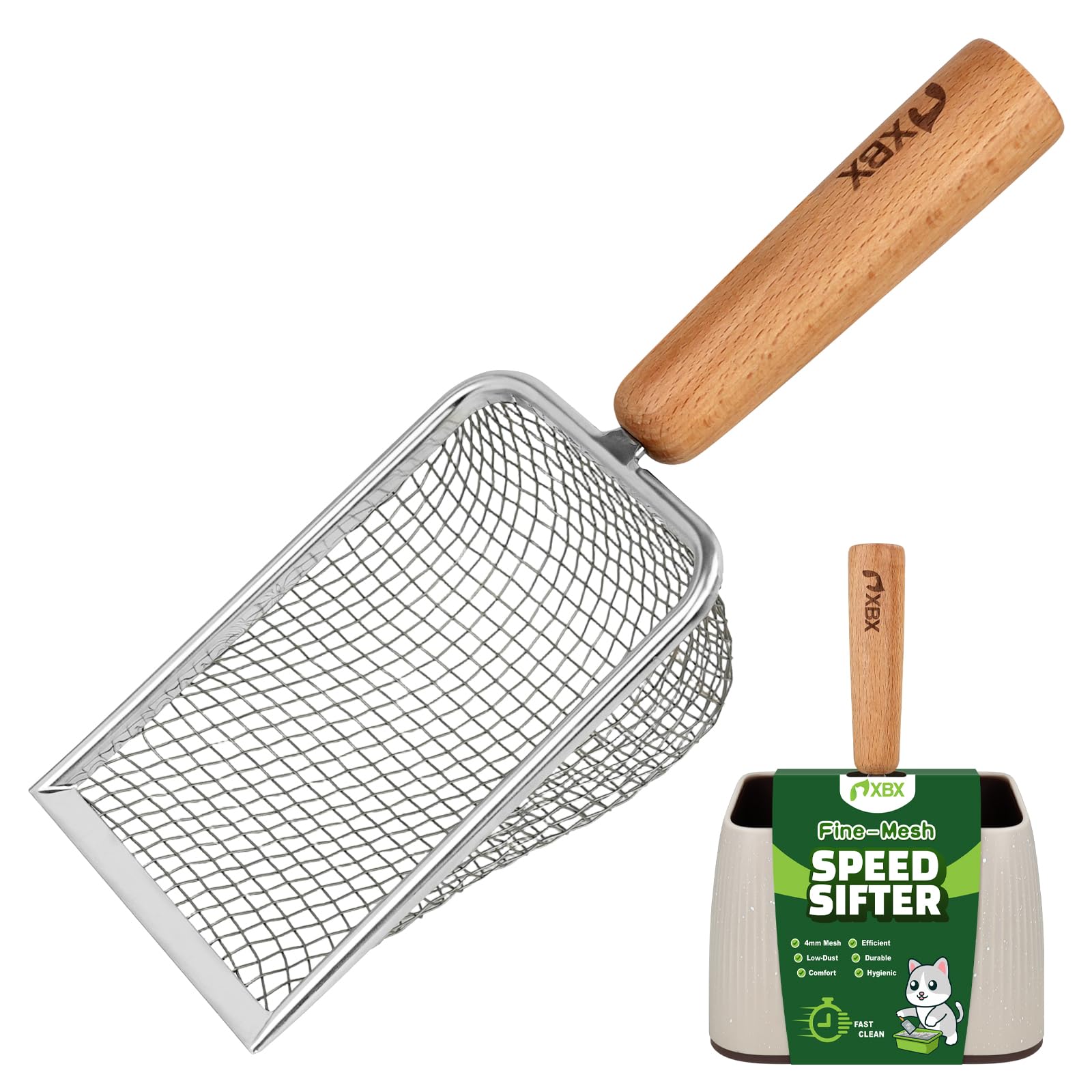 XBX cat litter scoop with metal mesh for quick clump separation