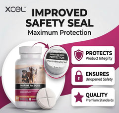Serving size illustration for XCEL Taurine for Dogs showing flexible dosing
