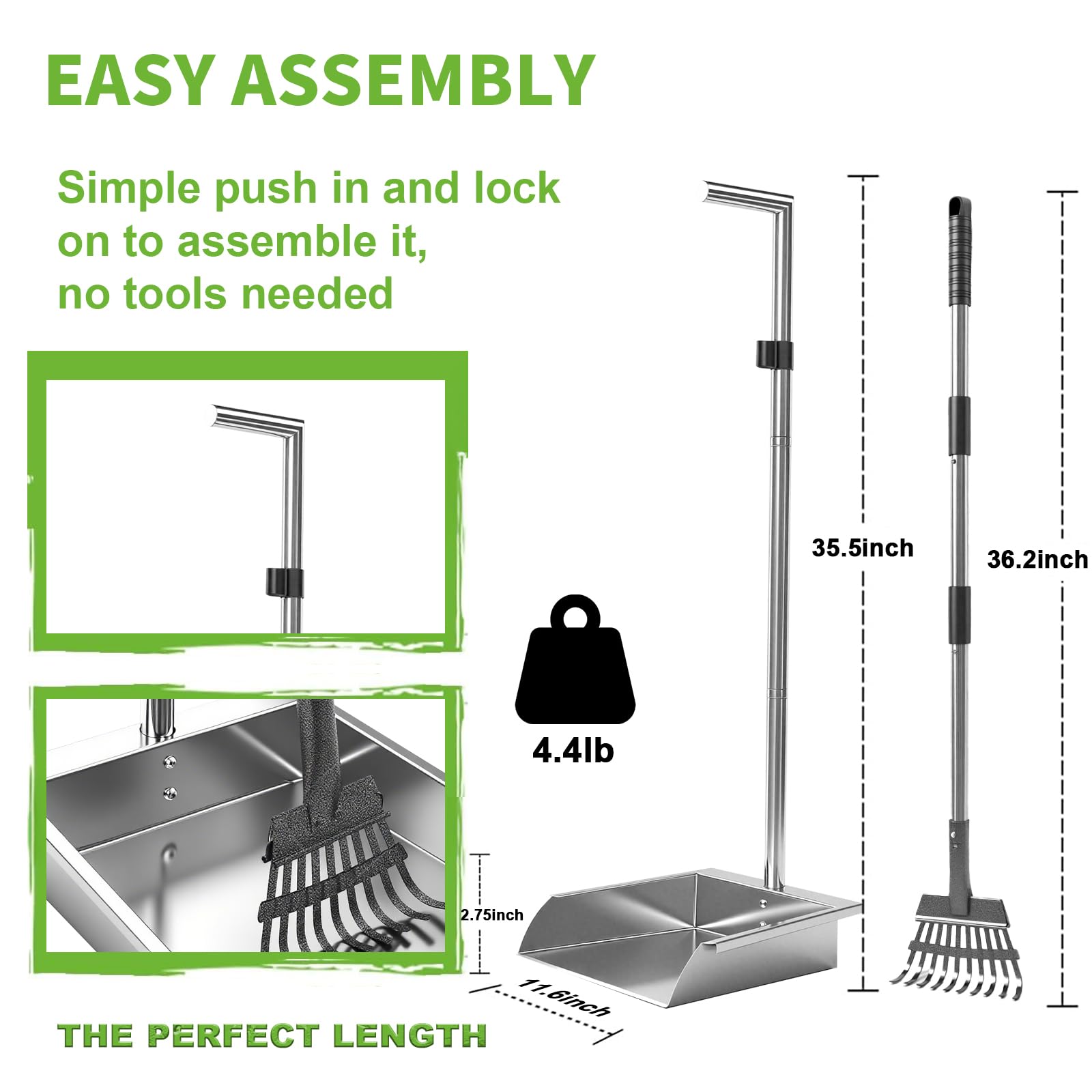 XDMURYM pooper scooper with long handle eases back strain during lawn or driveway cleanup.