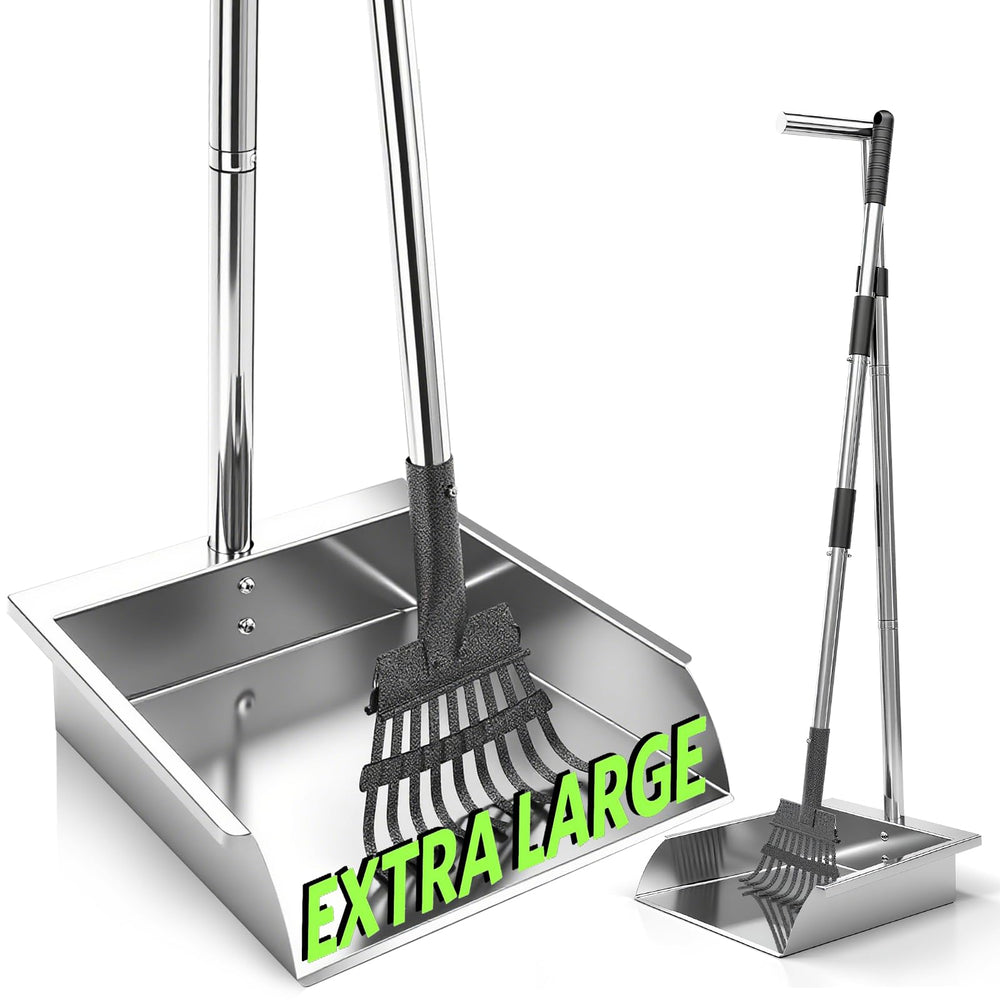 XDMURYM pooper scooper with long handle for easy upright cleanup on lawns.