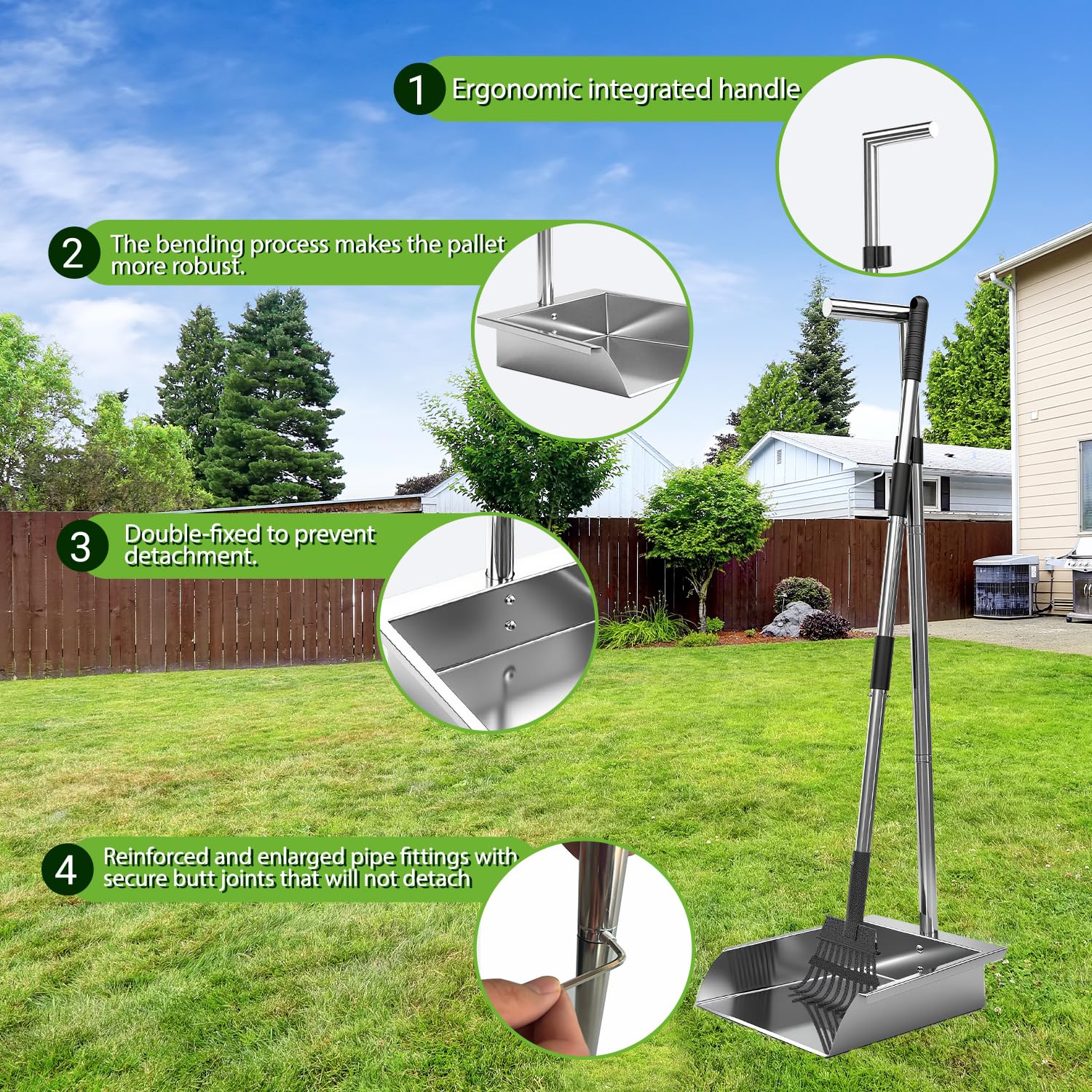 XDMURYM pooper scooper tray and rake snap together for simple storage.