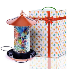 XDW-GIFTS mosaic solar bird feeder lantern enhances garden charm with colorful glass reflections
