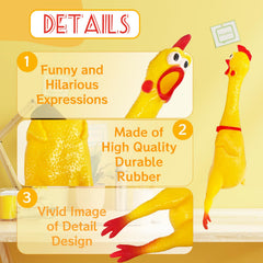 Xeehwb squeaky chicken dog toy showing durable rubber for long-lasting play.