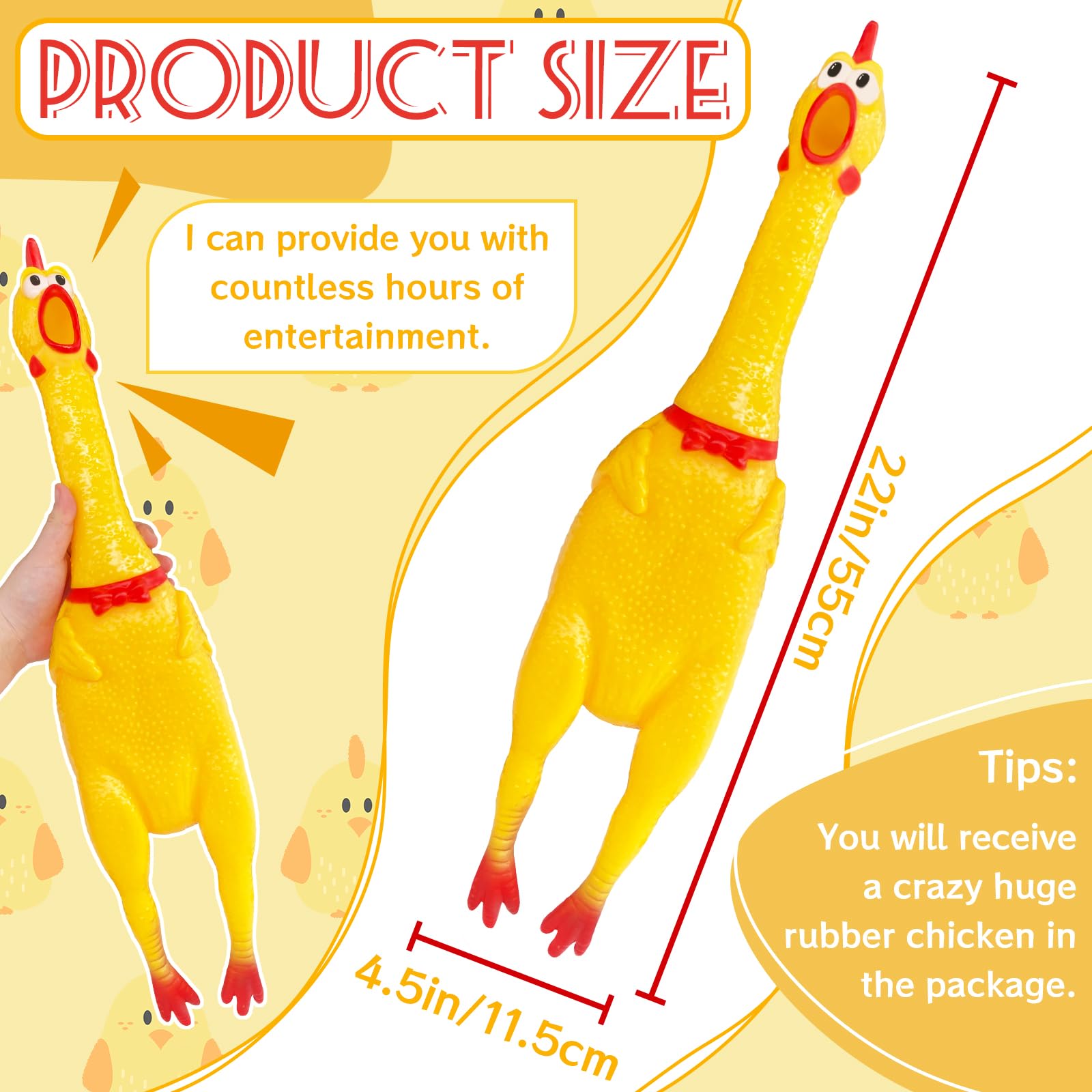 Xeehwb yellow squeeze chicken toy demonstrating a loud squeak for stress relief.