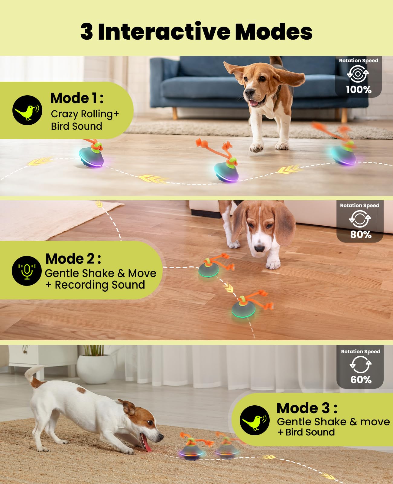 Xeuch motion activated dog toy starts chasing automatically during play.