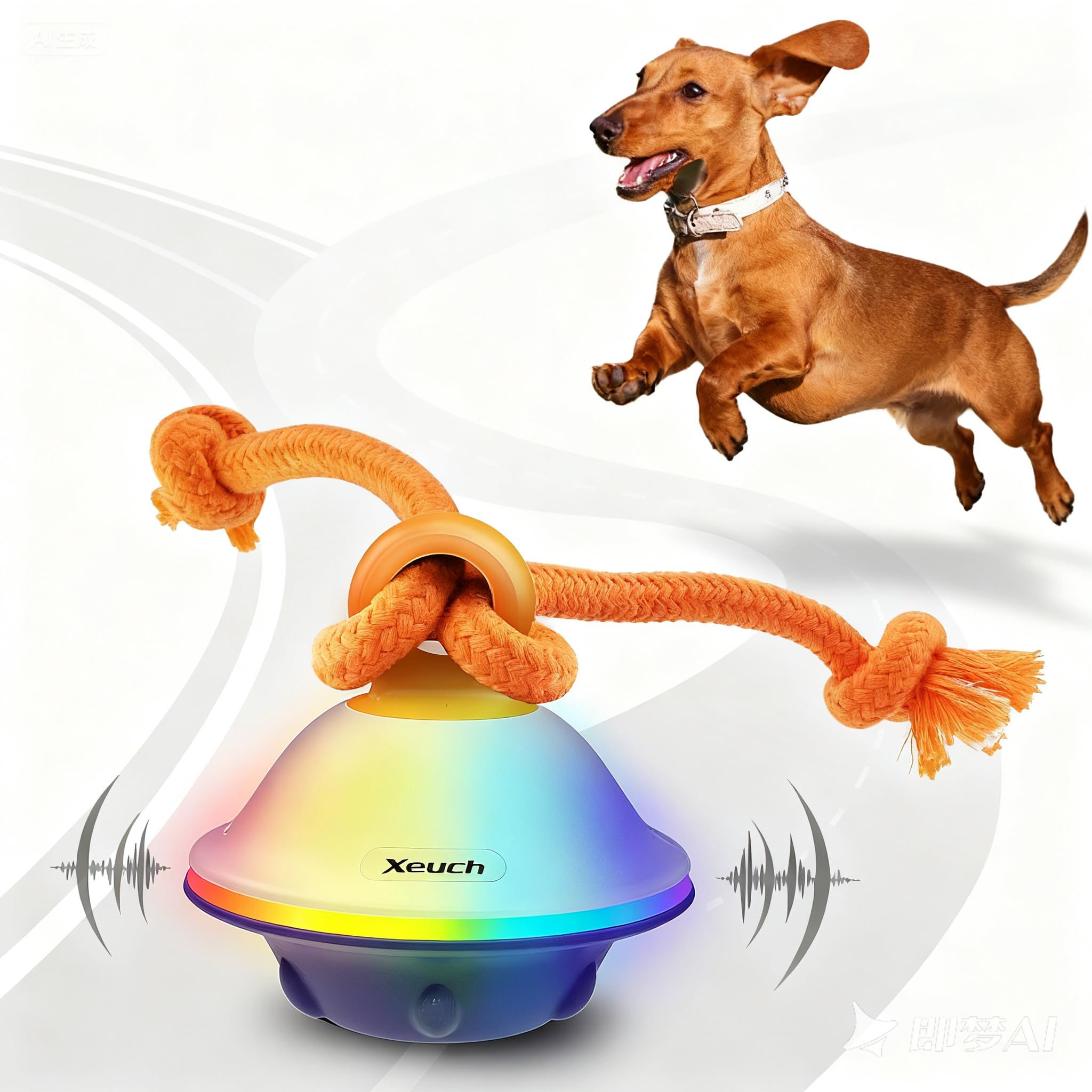 Xeuch includes rope and USB-C charger for easy home fetch play.