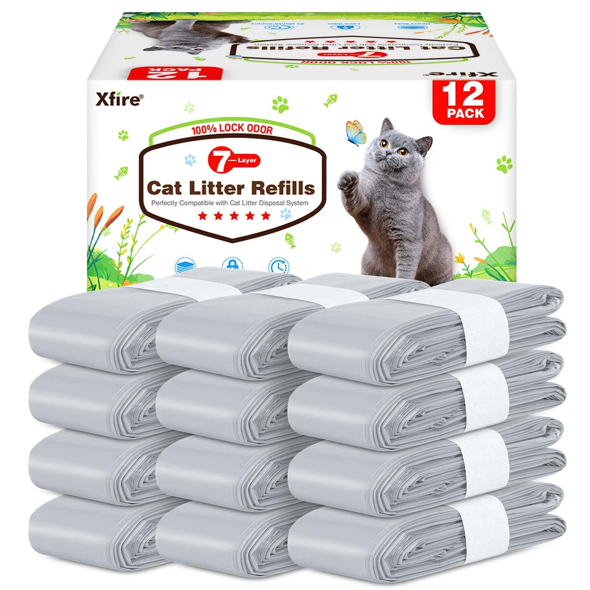 Xfire cat litter refill bags pack showing bulk supply for extended use