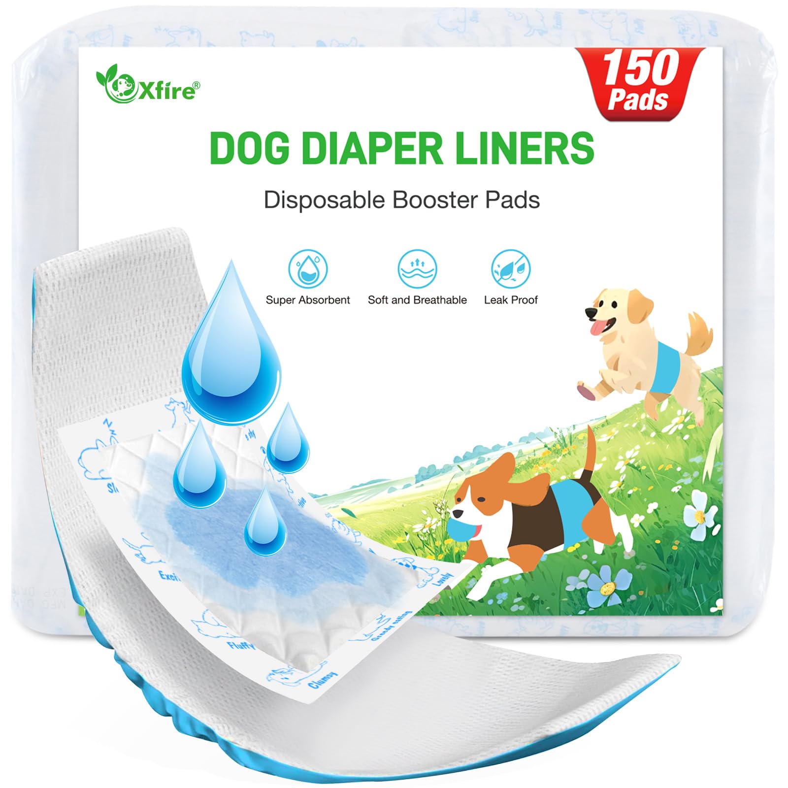 Xfire dog diaper liner with boosted absorbency for leak protection.