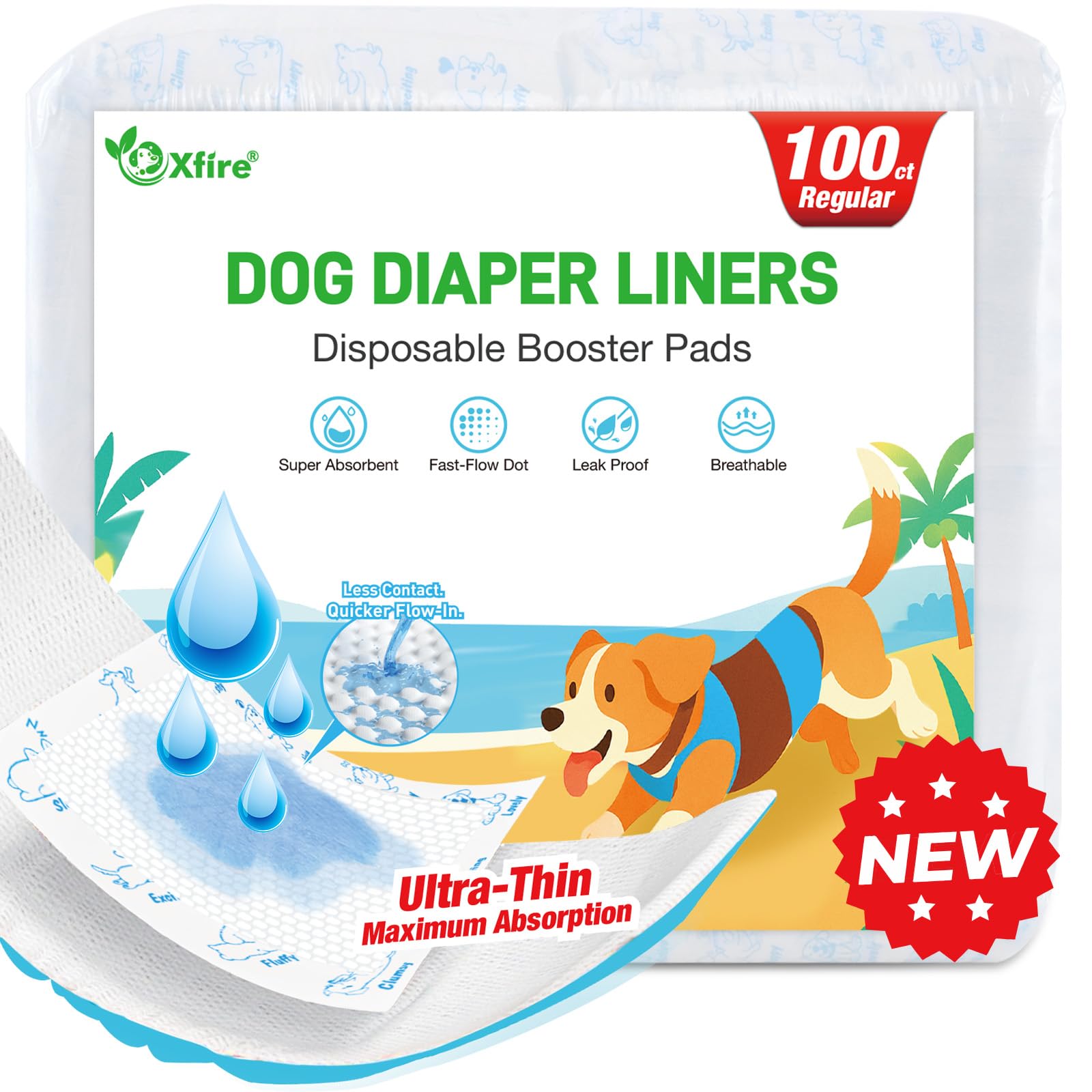 Xfire dog diaper liner ultra-thin-absorbent-core keeps leaks controlled with comfortable wear.