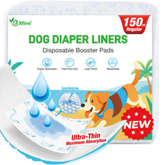 Xfire dog diaper liners 150ct front view shows ultra-thin, absorbent core for leaks