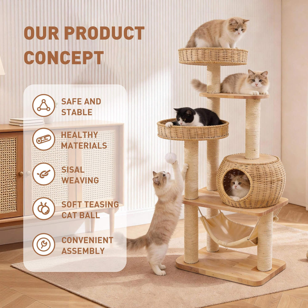 XFWKUTPE hand-woven cat bed highlights breathable comfort for daily naps.