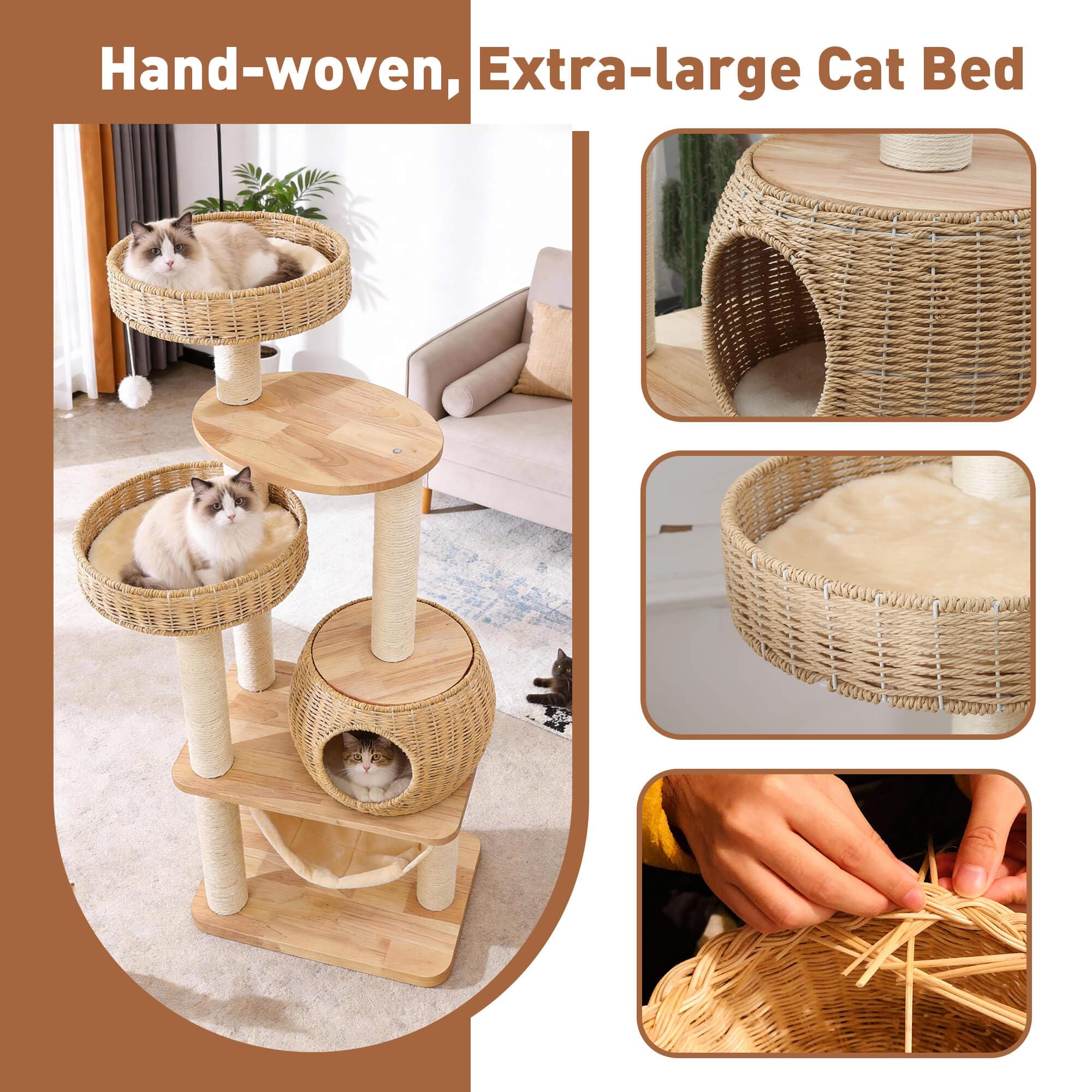 XFWKUTPE tall multi-level design fits large adult cats comfortably.
