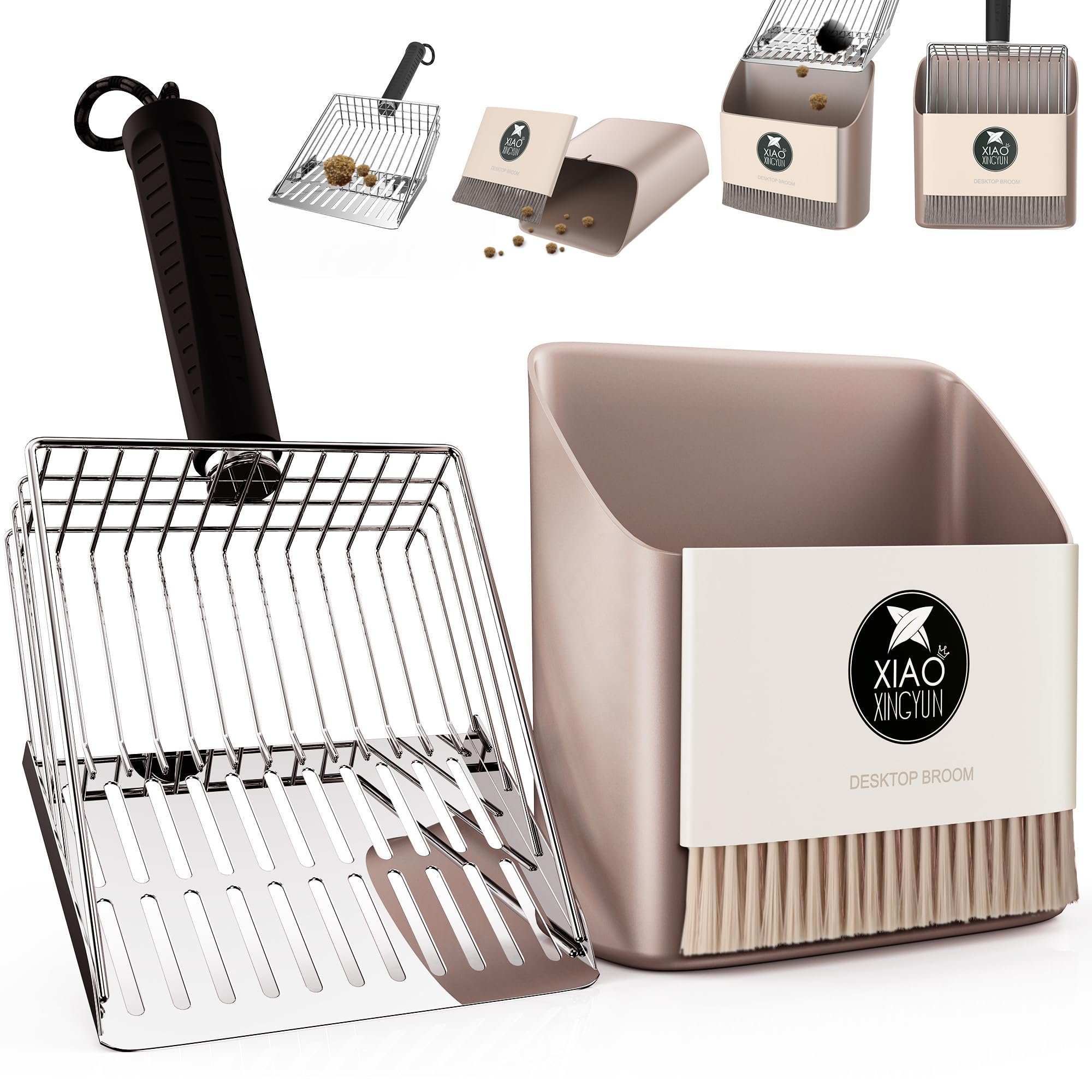 XIAOXINGYUN cat litter scooper with holder kit, durable metal scoop for everyday use