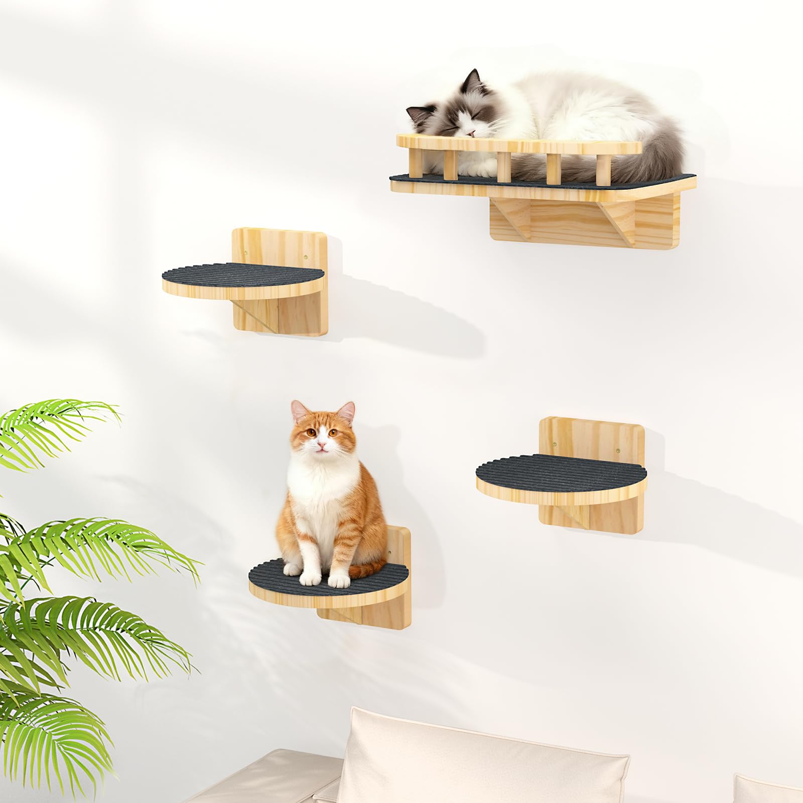 XiaZ cat wall shelves with three perches for climbing and lounging.