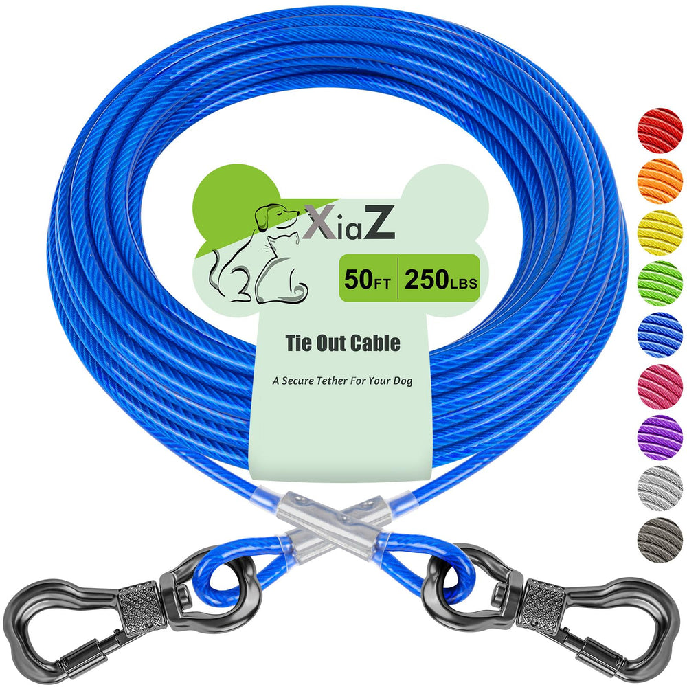 XiaZ dog tie-out cable 50ft blue for secure yard play and freedom