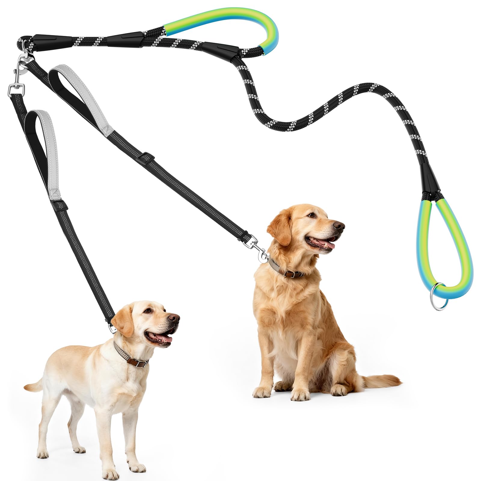 XiaZ Double Dog Leash with 360° swivel for tangle-free walks.