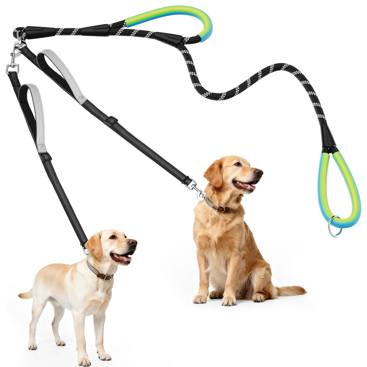 XiaZ Double Dog Leash with 360° swivel for tangle-free walks.