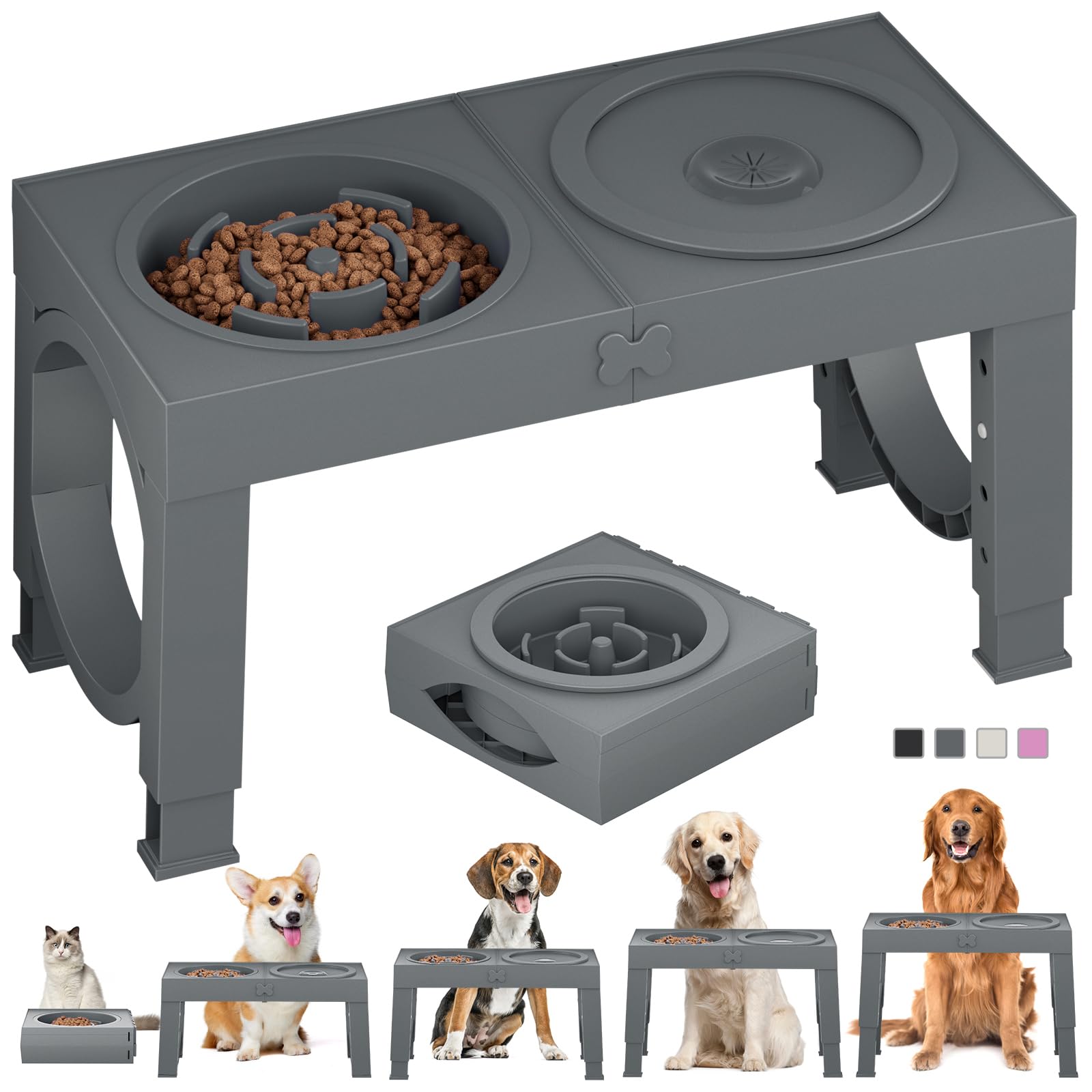 XiaZ elevated bowl stand assembled, ideal for large dogs' balanced feeding.