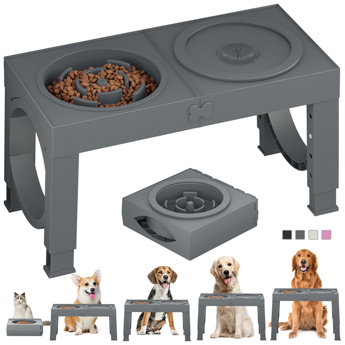 XiaZ elevated bowl stand assembled, ideal for large dogs' balanced feeding.