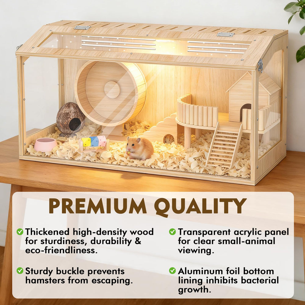 XiaZ 30-inch wooden cage offers panoramic view for monitoring pets.